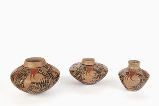 Hopi-Tewa, Antoinette Honie, Group of Three Polychrome Jars
