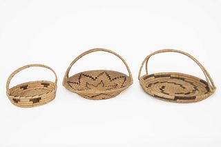 A Group of Three Tohono O'odham [Papago] Handled Baskets, ca. 1950
