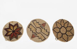 A Group of Three Hopi Coil Plaque Baskets, ca. 1960-1980