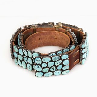 A Sterling Silver and Turquoise Concho Belt, ca. 1975-1985
