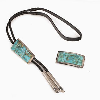 A Na Na Ping Turquoise Bolo and Belt Buckle Set