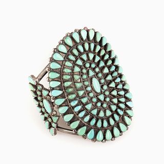 A Petit Point Cluster Turquoise and Silver Cuff Bracelet, ca. 1960-1970
