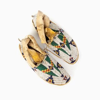 A Pair of Cheyenne Beaded Hide Moccasins, ca. 1890