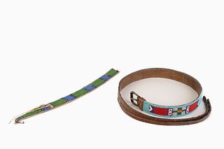 A Crow Beaded Leather Belt and Sioux Beaded Belt Drop, ca. 1900-1930