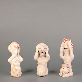 A Group of Tesuque 'Hear, Speak, and See No Evil' Rain Gods, ca. 1900-1920