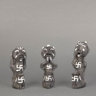 A Set of Tesuque 'Hear, See, and Speak No Evil' Rain Gods, ca. 1900-1920