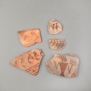 A Group of Five Hohokam Pottery Shards, ca. 1050-1250