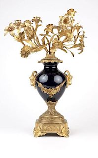 A French gilt bronze & porcelain candelabrum