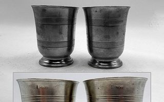 Footed English Pewter Pair Beakers