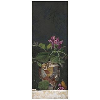 ORIS ROBERTSON, Jarrón con orquídeas, Signed and dated 1986, Acrylic on canvas, 41.3 x 15.7" (105 x 40 cm), Certificate