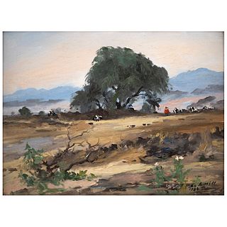 JOSÉ MANUEL SCHMILL, Paisaje, Signed and dated 1988, Oil on canvas on cardboard, 12.2 x 15.9" (31 x 40.5 cm)