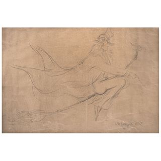 JOSÉ GARCÍA OCEJO, Chevalier la nuit, Signed and dated 68, Graphite pencil on paper, 12.4 x 18.5" (31.5 x 47 cm)