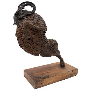JORGE STANYO KAMINSKY, Capricornus, Signed and dated 1972 on plate, Sculpture in iron and wood base metals, 30.7 x 24.4 x 11.4" (78 x 62 x 29 cm)