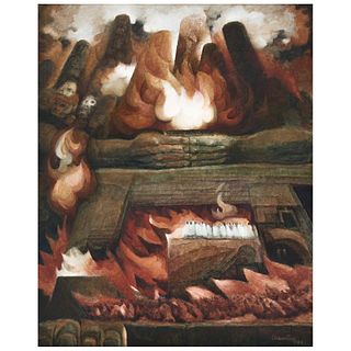 DANIEL PONCE MONTUY, Los impolutos, Signed and dated 983, Oil on wood, 29.7 x 23.6" (75.5 x 60 cm)