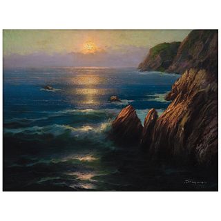 GUILLERMO GÓMEZ MAYORGA, La Quebrada de Acapulco, Signed, Oil on canvas, 23.6 x 31.4" (60 x 80 cm)