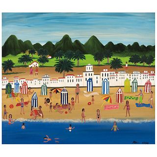 MONTSERRAT ALEIX, La playa, Signed and dated 1990, Oil on canvas, 22.9 x 26.7" (58.2 x 68 cm)