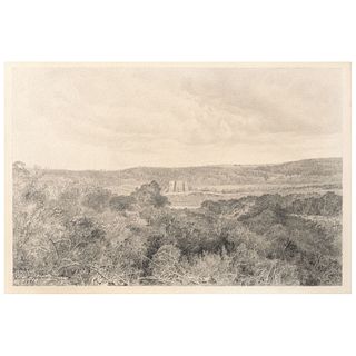 JOSÉ MARÍA VELASCO, Panorama del templo de Calera, Cempoala, Veracruz, Signed and dated 1891, Pencil/paper, 10 x 14.9" (25.5 x 38 cm), Document