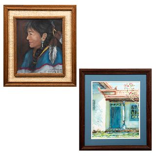 Lote de 2 obras pictóricas. Enmarcadas Consta de: a) N. LA ROCH Mujer nativoamericana Firmado al frente Pastel sobre papel. Otra.