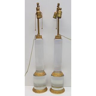 Art Deco Pair Of Bronze Mounted Glass Column