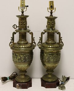 Pair Of Bronze / Brass Urn Form Lamps