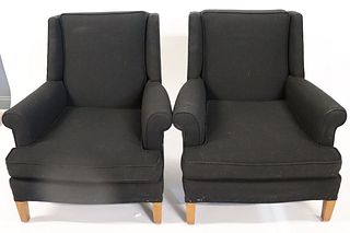 Midcentury Pair Of Upholstered Club Chairs.
