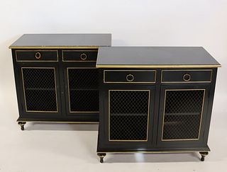 Midcentury Pair Of Ebonised And Gilt Decorated