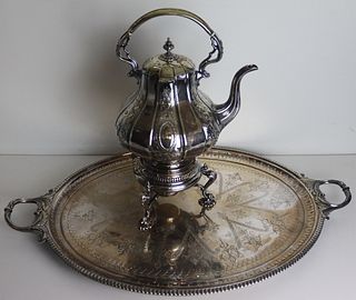 SILVERPLATE. English Silverplated Teapot & Tray.