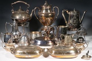 (19 PC) COLLECTION OF SILVER-PLATE