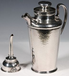 (2 PCS) SILVER-PLATE COCKTAIL SHAKER & WINE FUNNEL