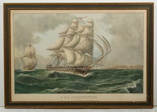 LARGE FRAMED PRINT OF THE USS CONSTITUTION