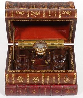 FRENCH LEATHER BOOK CASED CORDIAL SET