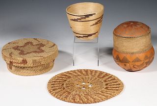(4) NATIVE AMERICAN BASKETRY OR GOURD PCS.