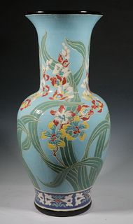 CHINESE GAUFFRAGE FLOOR VASE WITH DECO LILY DESIGN