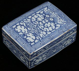 19TH C. CHINESE BLUE & WHITE INK BOX