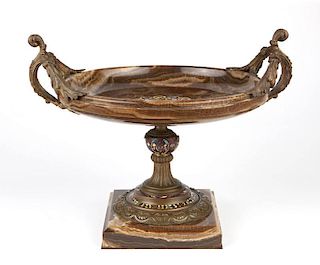 A French gilt bronze-mounted onyx & champleve enamel centerpiece