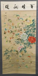 JAPANESE SCROLL WITH BUTTERFLIES AND BLOSSOMS