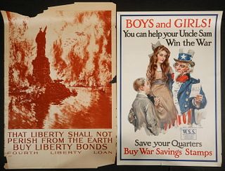 (2) LOOSE WWI MEDIUM-SIZED BOND POSTERS BY B. JAMES MONTGOMERY FLAGG & JOSEPH PENNELL