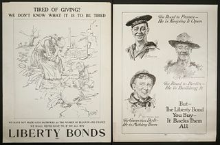 (8) LOOSE WWI SMALL-SIZED BOND POSTERS BY JAMES MONTGOMERY FLAGG & DING
