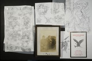 COLLECTION OF 100S OF PCS OF TATTOO ARTWORK BY TATS TOMMY AND ST. GILLES
