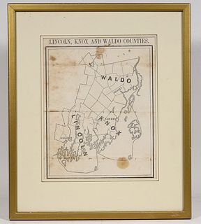 FRAMED EARLY POLITICAL MAP OF MIDCOAST MAINE