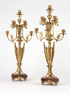 A pair of Neoclassical gilt bronze eight-light candelabra