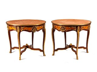 A Pair of Large Louis XV Style Bronze Mounted Marble-Top Gueridons