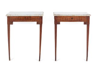 A Pair of Louis XVI Style Marble-Top Console Tables