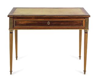 A Directoire Brass Mounted, Parcel Gilt and Inlaid Mahogany Table a Ecrire