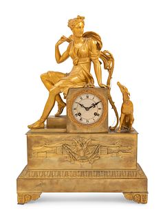 An Empire Style Gilt Bronze Figural Mantel Clock