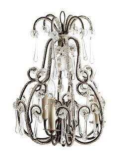 A French Beaded Cast Metal Chandelier in the Style of Maison Bagues