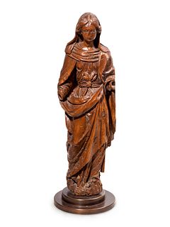 A Continental Carved Walnut Figure of the Virgin Mary