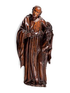A Continental Carved Wood Figure of a Saint