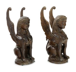 A Pair of Continental Bronze Sphinxes