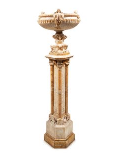 A Continental Alabaster and Marble Urn and Pedestal